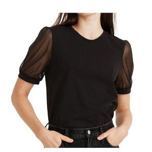 NWT! Madewell Sheer-Sleeve Knit Top | Size L | Black